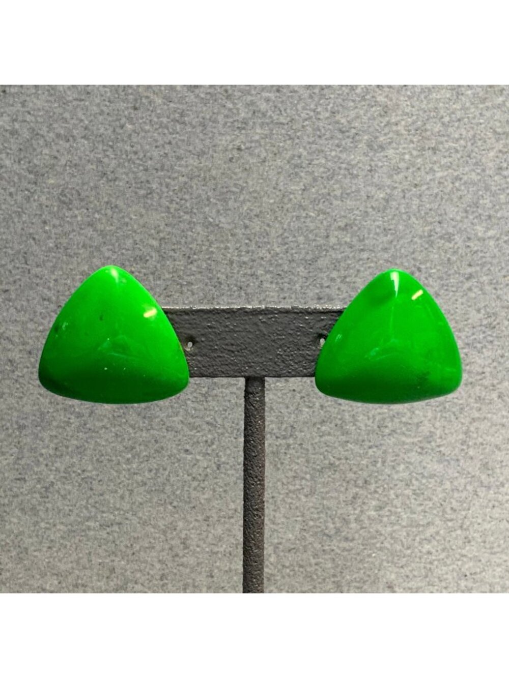 Rounded Triangular Pierced Earrings 1 In Swirled Green Bold Retro Vintage Fun